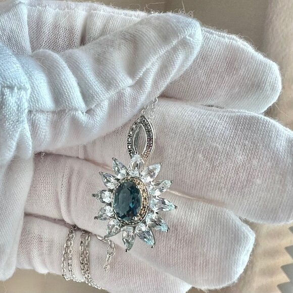 London Blue Topaz in Sterling Silver with Marquise Cut Sky Blue Topaz Stones - Picture 10 of 17